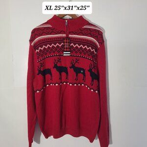 Chaps Men's Red Reindeer L/S 1/4 Zip Sweater Size XL NWT